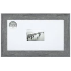 10x18 Matted To 4x6 Wide Flat Profile With White Mat Wall Frame, Grey