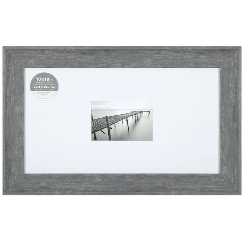 10x18 Matted To 4x6 Wide Flat Profile With White Mat Wall Frame, Grey 1 10x18 Matted To 4x6 Wide Flat Profile With White Mat Wall Frame, Grey