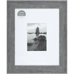 11x14 Matted To 5x7 Wide Flat Profile With White Mat Wall Frame, Grey
