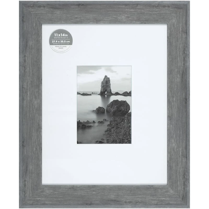 11x14 Matted To 5x7 Wide Flat Profile With White Mat Wall Frame, Grey 1 11x14 Matted To 5x7 Wide Flat Profile With White Mat Wall Frame, Grey