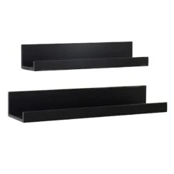 2-Piece Black Wooden Wall Shelf Set, 24"