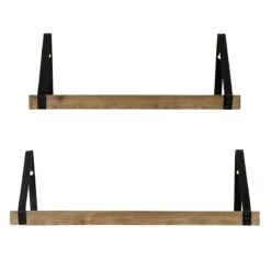 2-Piece Brown Metal & Wood Rectangle Wall Shelf