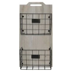 2-Piece Wood & Metal Multifunction Wall Baskets, 12x24