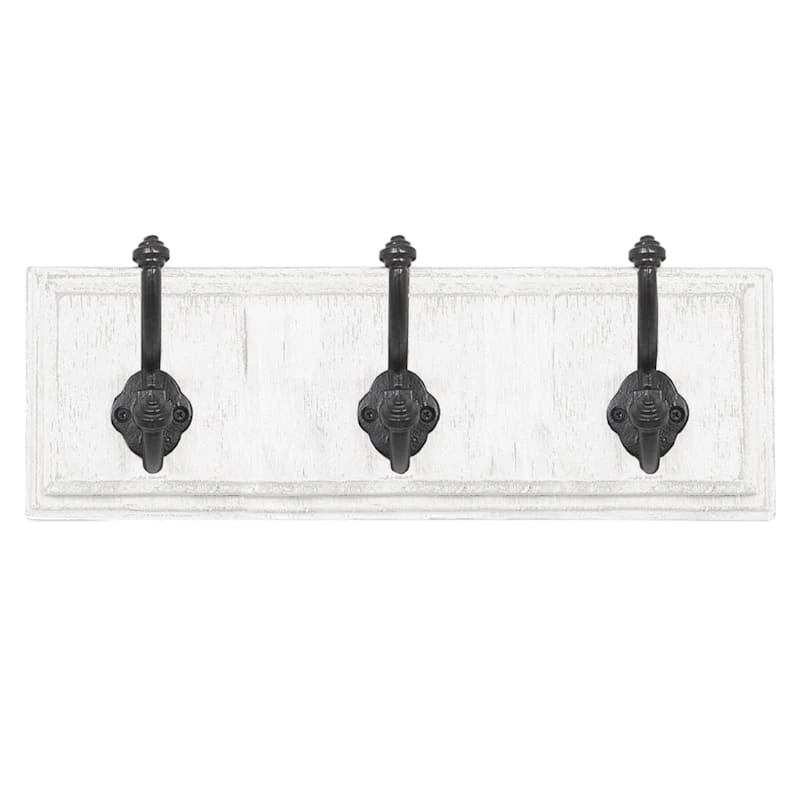 3-Hook Distressed White Rack, 5x15 1 3-Hook Distressed White Rack, 5x15