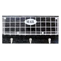 3-Hook Metal & Wood Wire Mail Basket, 14x7