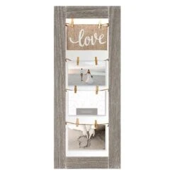 3-Opening Greywash Clothespin String Collage With Burlap Love Banner, 11.1x26.6