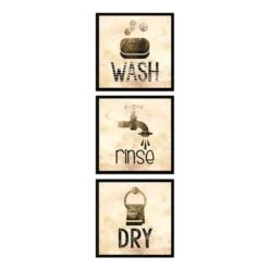 3-Piece Bathroom Art Wooden Wall Plaques, 8"