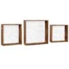 3-Piece Brown Wooden Cube Chicken Wire Shelf Set, 14" -Luxeframe Shop 3 piece brown wooden cube chicken wire shelf set 14