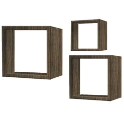 3-Piece Brown Wooden Cube Shelf Set, 12"