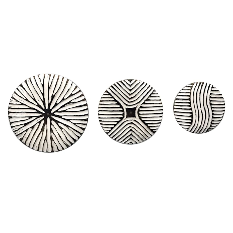 3-Piece Carved Black & White Decorative Wall Plates, 12" 1 3-Piece Carved Black & White Decorative Wall Plates, 12"
