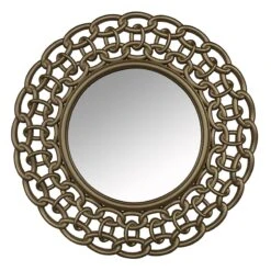 3-Piece Gold Chain Framed Round Wall Mirror Set, 15" -Luxeframe Shop 3 piece gold chain framed round wall mirror set 15 2