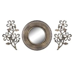 3-Piece Gold Framed Floral Accent Wall Mirror Set, 10"