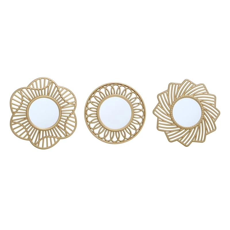 3-Piece Gold Wall Mirror Set 1 3-Piece Gold Wall Mirror Set