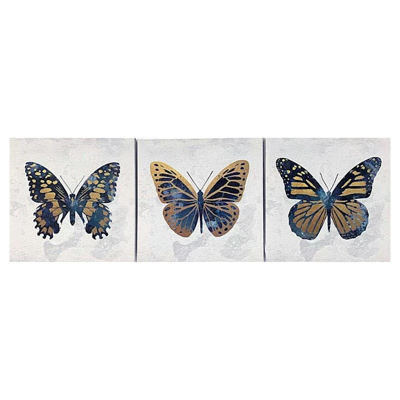 3-Piece Golden Butterfly Canvas Wall Art Set, 6" 1 3-Piece Golden Butterfly Canvas Wall Art Set, 6"