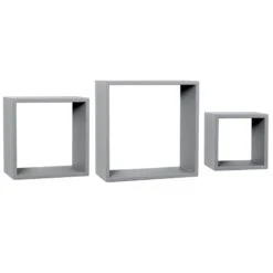 3-Piece Grey Wooden Cube Wall Shelf