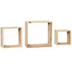 3-Piece Natural Wooden Cube Wall Shelf Set
