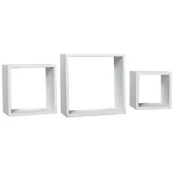 3-Piece White Wooden Cube Wall Shelf Set