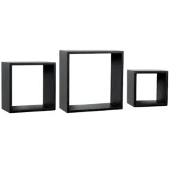 3-Piece Wooden Cube Wall Shelf Set, Black