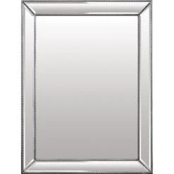 3D Beaded Silver Wall Mirror On Mirror, 32x48