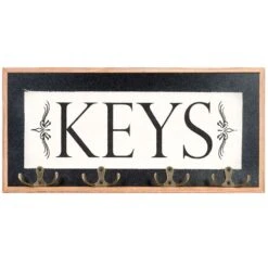 4-Hook Wood & Metal Key Rack, 15x7