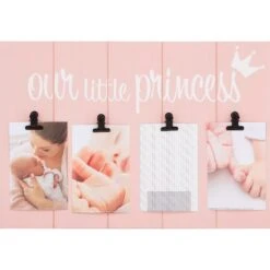 4-Opening Pink Plank Our Little Princess Sentiment Photo Collage Frame