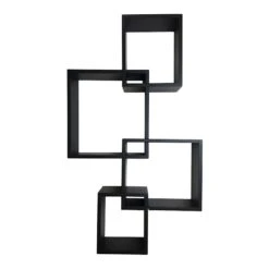 4-Piece Black Interlocking Wall Shelf