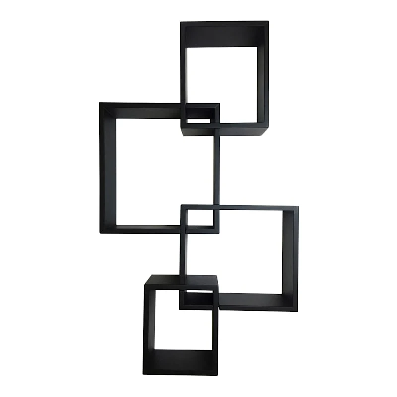 4-Piece Black Interlocking Wall Shelf 1 4-Piece Black Interlocking Wall Shelf