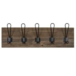 5-Hook Brown Wood & Metal Wall Hooks, 6x12
