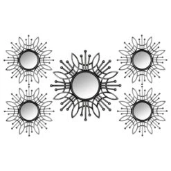 5-Piece Metallic Framed Floral Burst Wall Mirror Set