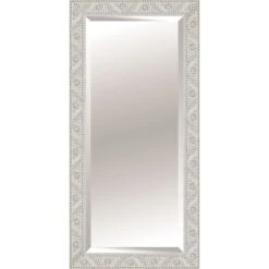 Antique White Floral Wood Framed Wall Mirror, 30x54