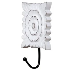Ariana White Hand Carved Wall Hook, 5x7