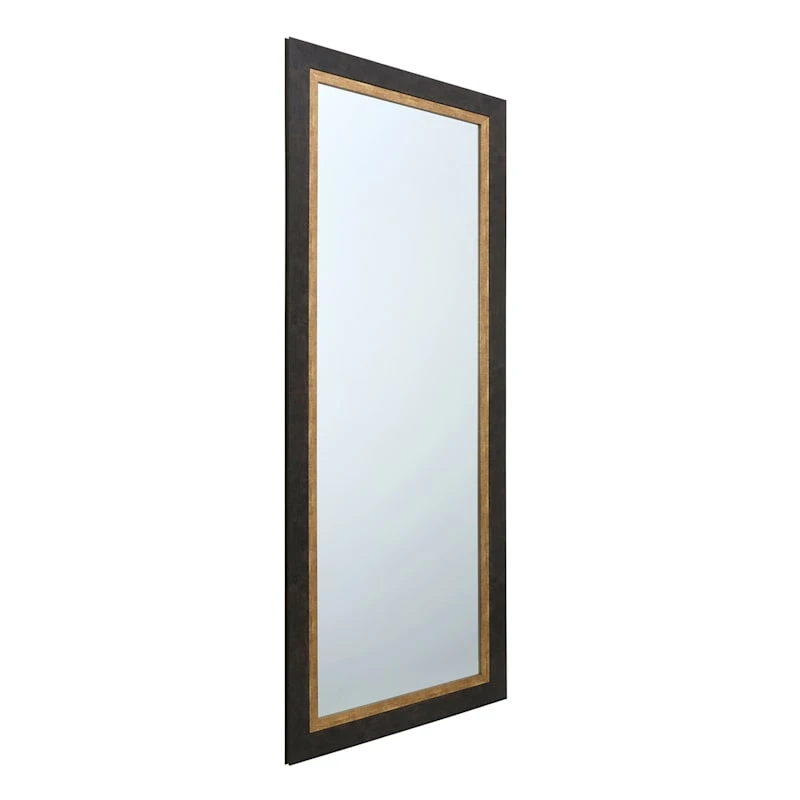 Black & Gold Framed Wall Mirror, 24x58 2 Black & Gold Framed Wall Mirror, 24x58 - Image 2