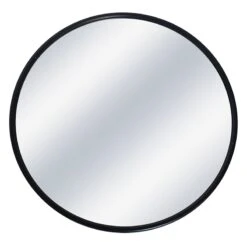 Black Metal Round Wall Mirror, 32"