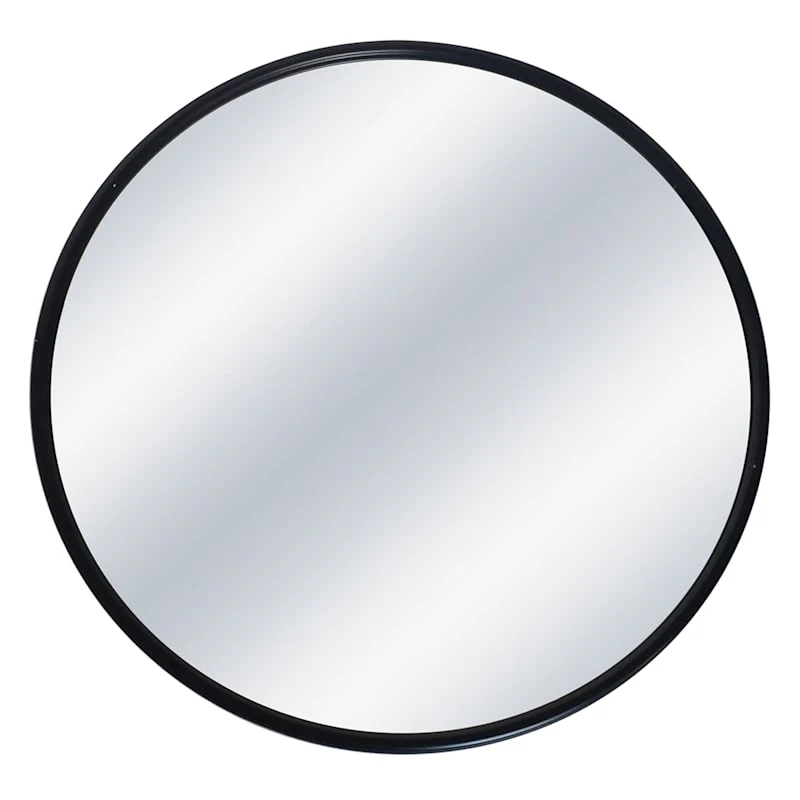 Black Metal Round Wall Mirror, 32" 1 Black Metal Round Wall Mirror, 32"