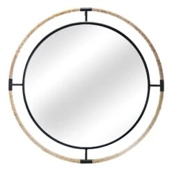 Black Metal With Rope Round Wall Mirror, 36"