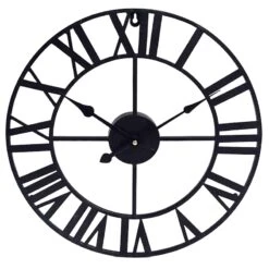 Black Round Metal Clock, 16"