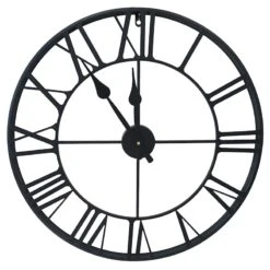 Black Round Metal Wall Clock, 24"