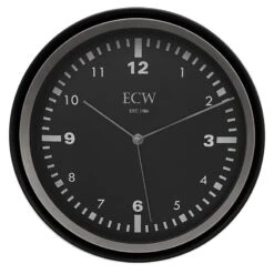 Black & Silver Modern Round Wall Clock, 12"