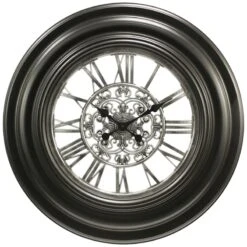 Black & Silver Round Medallion Wall Clock With Clear Dial, 30"