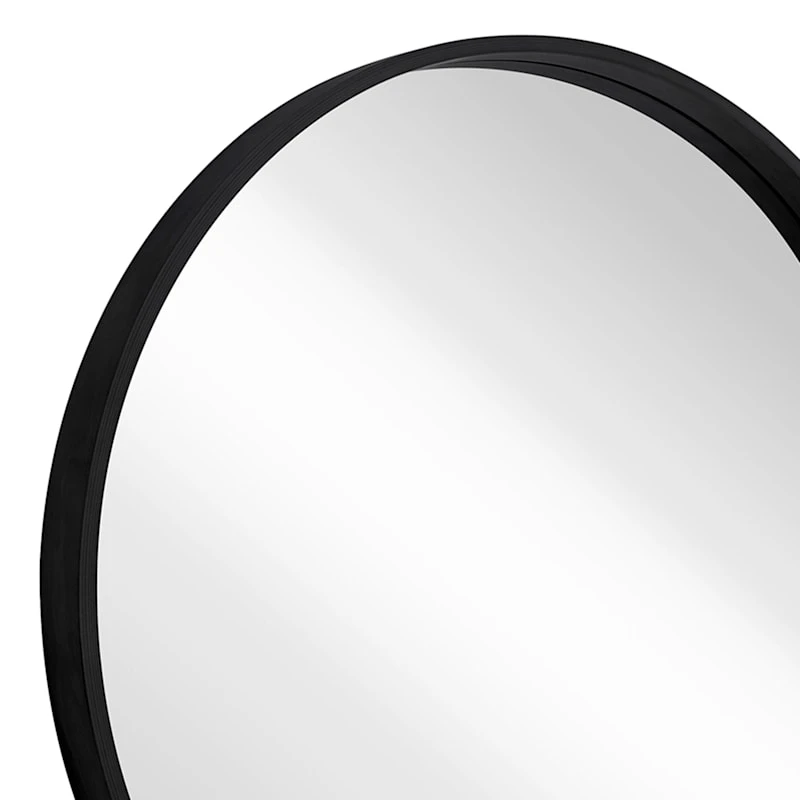 Black Wooden Round Wall Mirror, 28" 2 Black Wooden Round Wall Mirror, 28" - Image 2