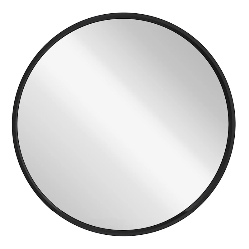Black Wooden Round Wall Mirror, 28" 1 Black Wooden Round Wall Mirror, 28"