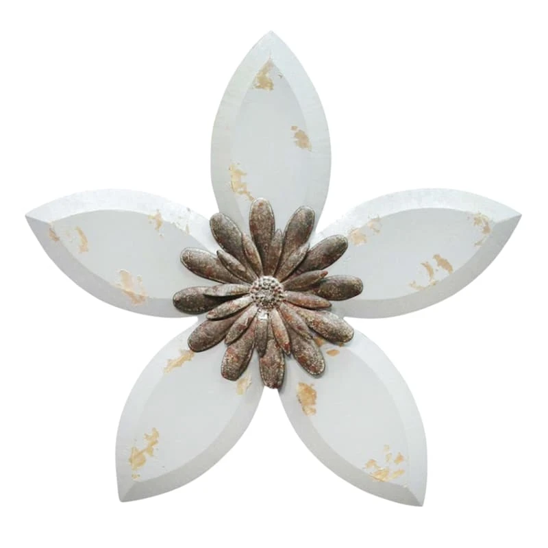 Blue Antique Wood Flower Wall Decor, 15" 2 Blue Antique Wood Flower Wall Decor, 15" - Image 2