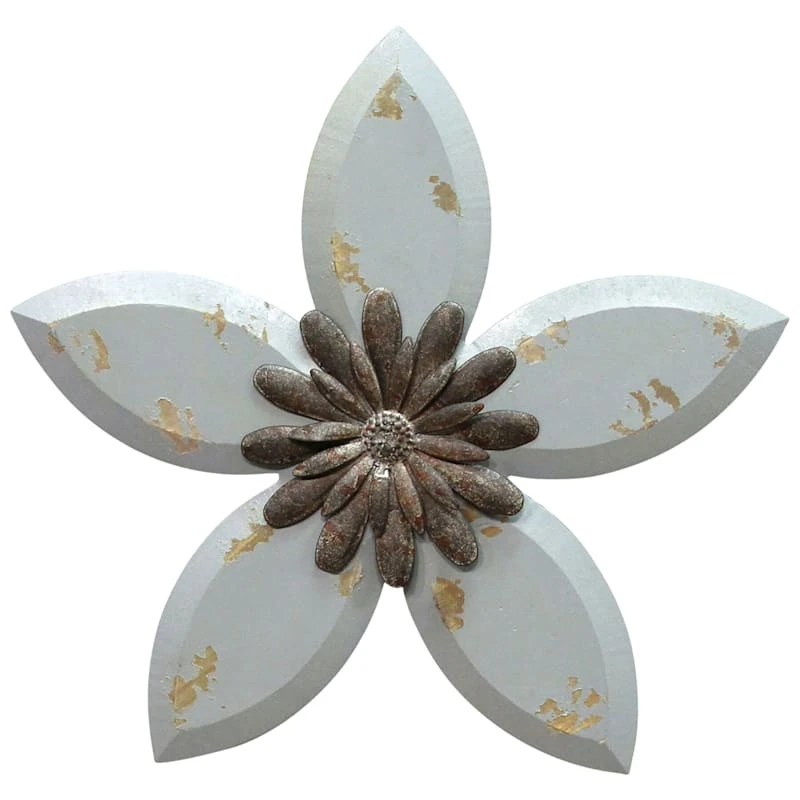 Blue Antique Wood Flower Wall Decor, 15" 1 Blue Antique Wood Flower Wall Decor, 15"