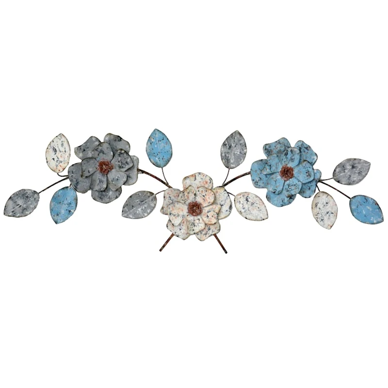 Blue Flowers Metal Wall Art, 36x12 1 Blue Flowers Metal Wall Art, 36x12