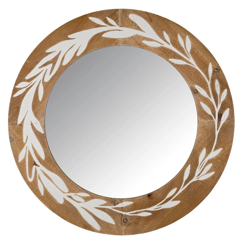 Botanical Carved Round Wall Mirror, 31.5" 1 Botanical Carved Round Wall Mirror, 31.5"
