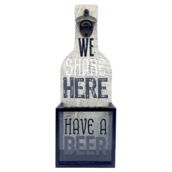 Bottle Opener With Cap Catcher Wood Wall Mount, 17x6