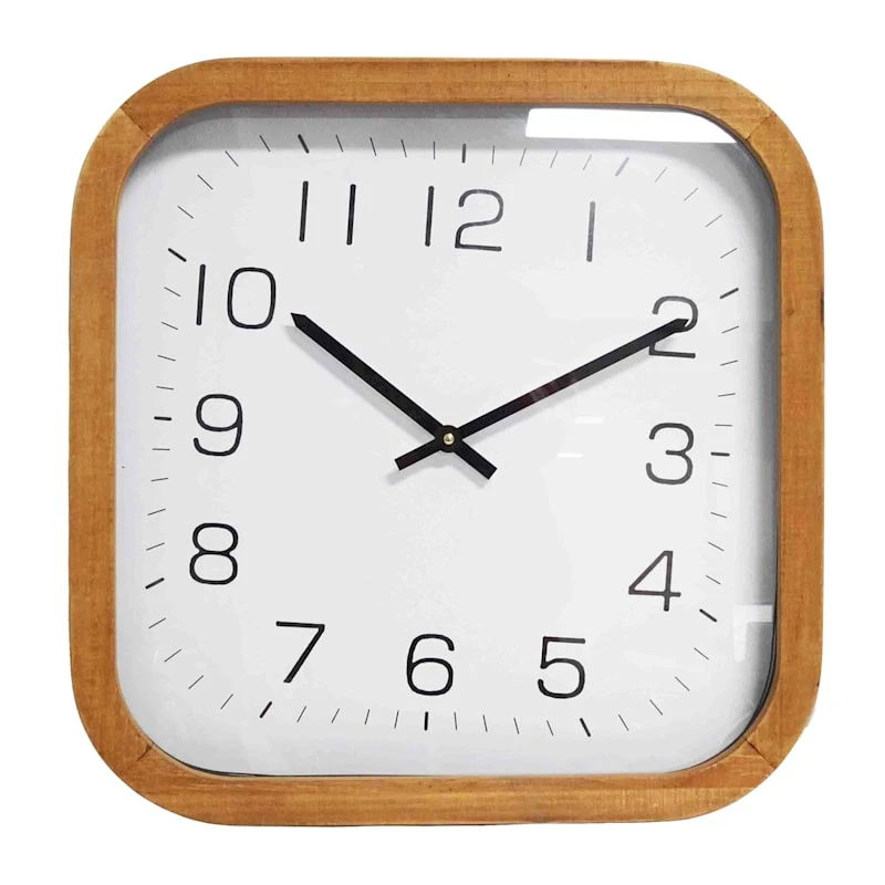 Brown Wood Modern Square Wall Clock, 20" 1 Brown Wood Modern Square Wall Clock, 20"