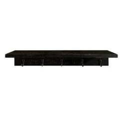 Brown Wooden Wall Shelf With Hooks, 24"