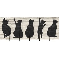 Cat Tail Wooden Plaque With Hooks, 9x24