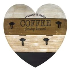Coffee Heart-Shaped Wooden Hook Rack, 20"